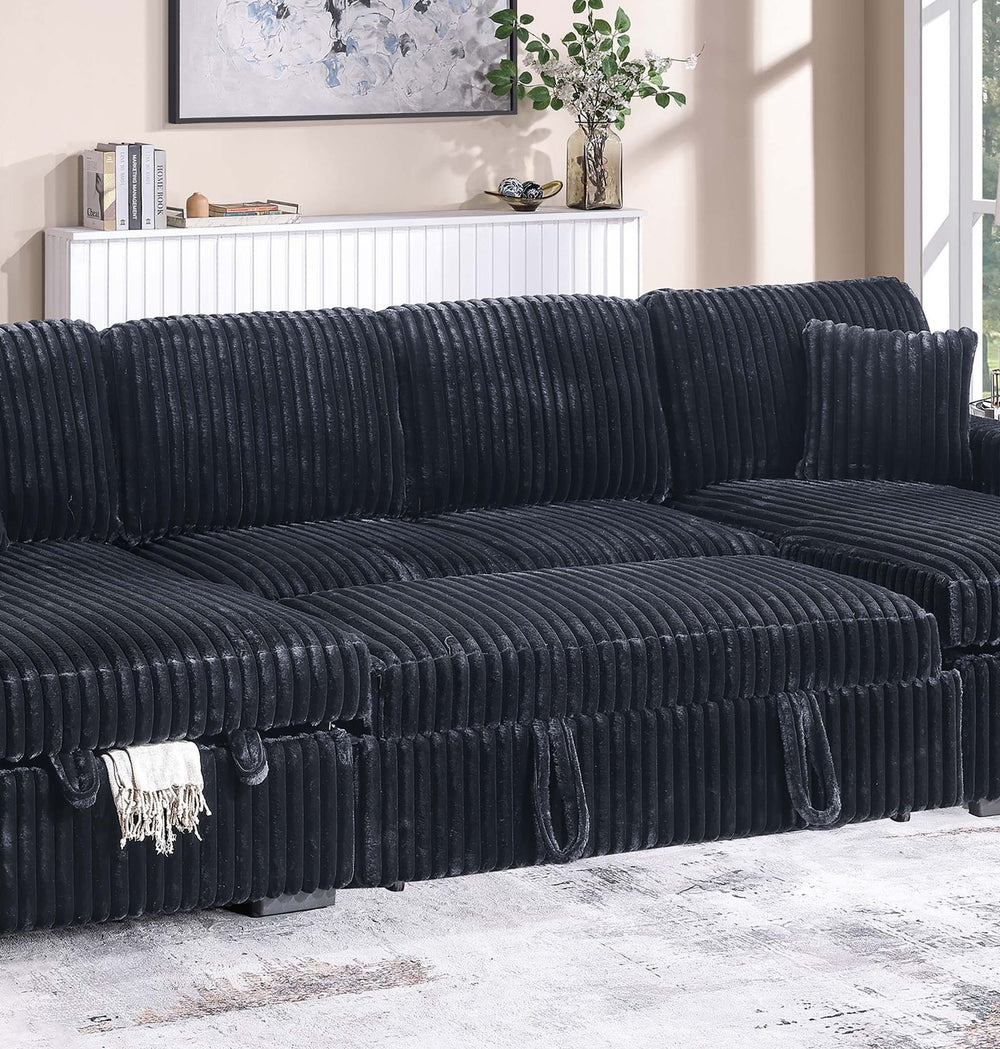 English Elm Modern Corduroy Sectional Sleeper Sofa with Dual Storage Chaises for Living Rooms B011S02165