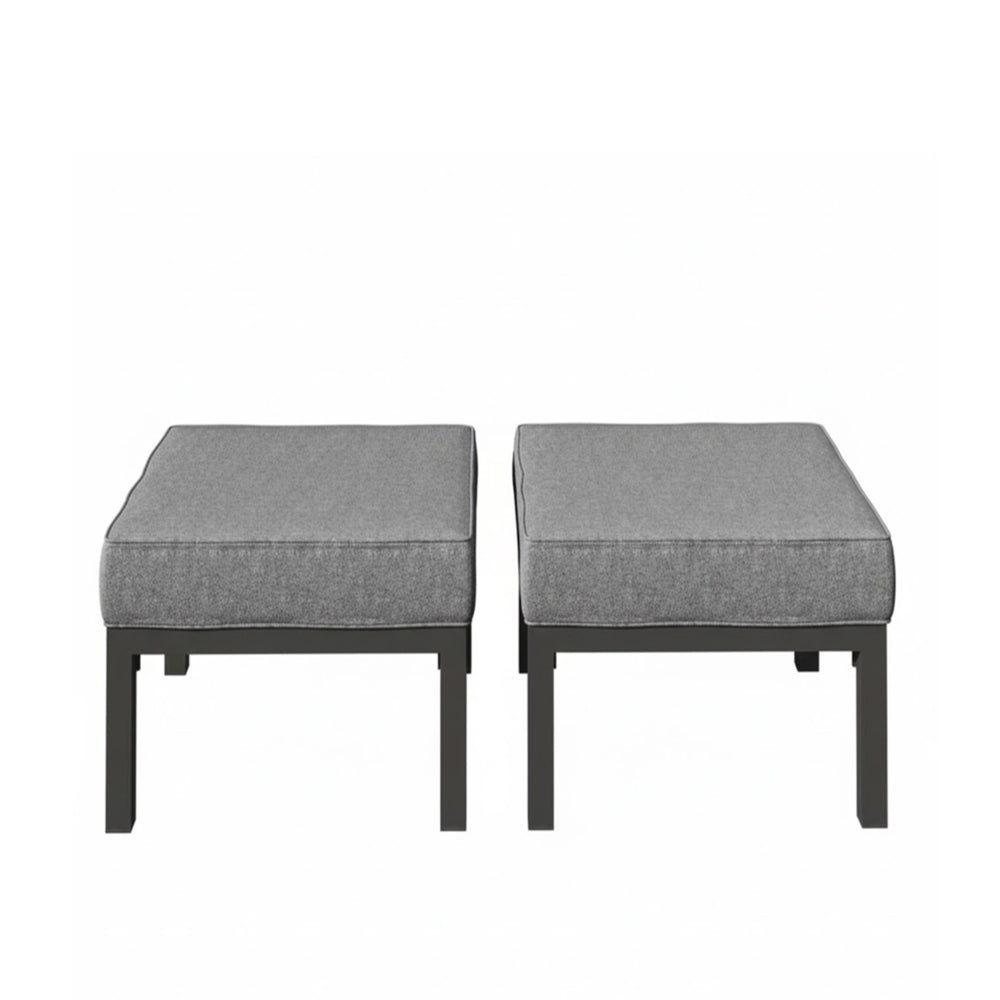 English Elm Set of 2 Powder-coated Aluminum Outdoor Ottomans with Uv-resistant Cushions Dark Gray B082P454986