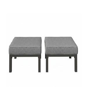 English Elm Set of 2 Powder-coated Aluminum Outdoor Ottomans with Uv-resistant Cushions Dark Gray B082P454986