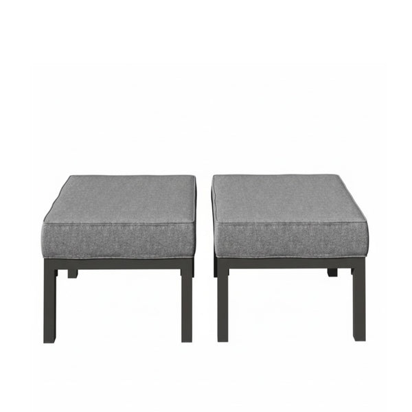 English Elm Set of 2 Powder-coated Aluminum Outdoor Ottomans with Uv-resistant Cushions Dark Gray B082P454986