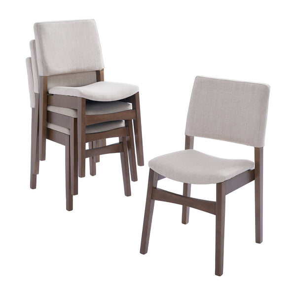 English Elm Upholstered Stackable Dining Chairs Linen Fabric Rubberwood Frame Rustic Set of 2 Walnut N752P327192D
