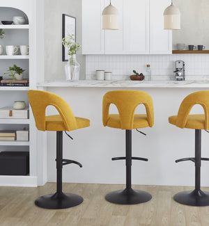 English Elm Adjustable Swivel Barstools Set of 2 Bold Yellow Fabric Matte Black Metal Frame B202S01952