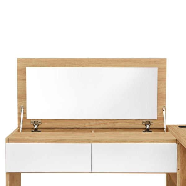 English Elm Full Size Wooden Platform Bed With 6 Drawers, Open Shelves & Dressing Table - Stylish & Functional! N820S00059N