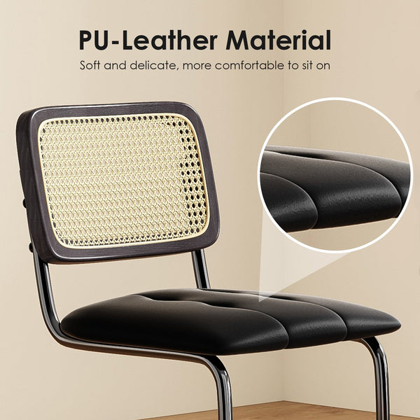 English Elm Counter Height Bar Stools Set Of 2 - Stylish Pu Leather & Rattan Back For Modern Kitchen Decor T3623P360901