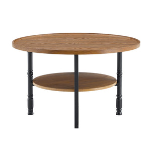 English Elm 2-piece Round Coffee and Side Table Set Walnut Grain Storage Shelf Living Room W1151P433331