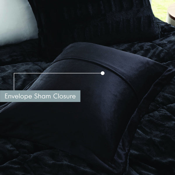 English Elm 3 Piece Shaggy Faux Fur Comforter Set Plush Lodge Style Hypoallergenic Bedding Black B035P319600