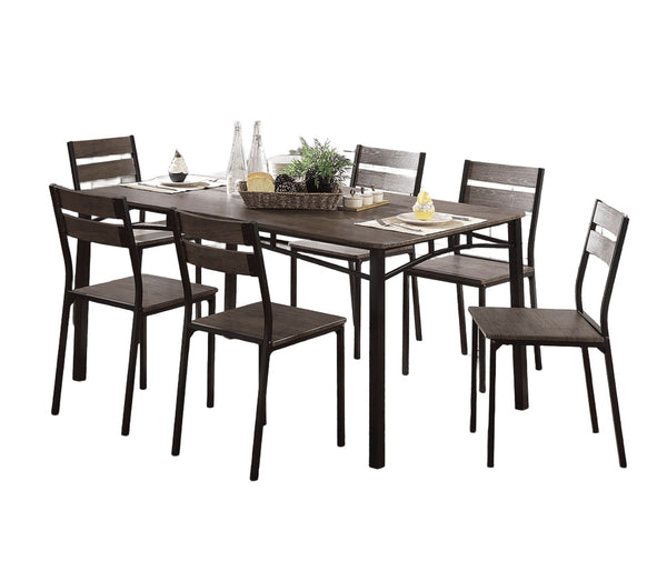 English Elm Simple Industrial Metal Frame 5pc Dining Set with Weathered Wood Top and Comfortable Side Chairs Antique brown,Black 69 L x 38 W x 5 H B011P320851