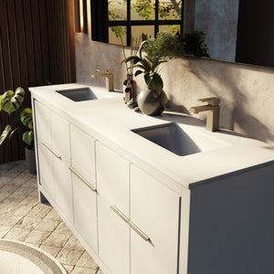 English Elm White Double Bath Vanity With White Quartz Top, Gun Metal Faucet, And Ample Storage Space, 72" Wide B2731P259521-GIGA