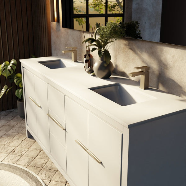 English Elm White Double Bath Vanity With White Quartz Top, Gun Metal Faucet, And Ample Storage Space, 72" Wide B2731P259521-GIGA