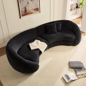 English Elm 125.98" Curved Sofa with Oversized Love Heart Backrest, Beige Fleece, Deep 25.19" Seat, 2 Pillows, Luxe Comfort W3208S00014