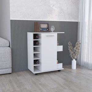 English Elm Lothian White Bar Cart with Casters, Hidden Cabinet, 2 Side Shelves & 6-Bottle Wine Rack for Stylish Entertaining B070P188869