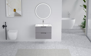 English Elm 24 Inch Floating Bathroom Vanity – Stylish Wall-Mounted Cabinet With Ceramic Sink & Soft-Close Drawers W1550S00032