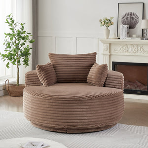 English Elm 55''l 55'l Faux Rabbit Fur Barrel Swivel Chair Cozy 360 Rotation Lounge Seat for Bedroom Brown W834S00593