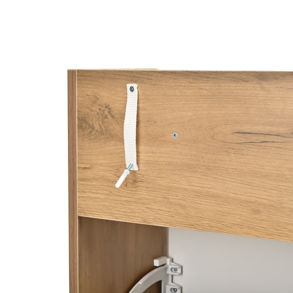 English Elm Two drawer three-fold shoe cabinet with ample vertical shelving, smooth finish, compact entryway storage White+Walnut W3871P368979