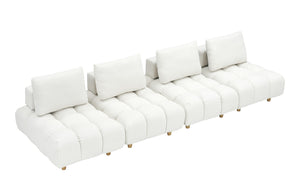 English Elm 120 Plush Teddy Sofa 120" Long Spacious 4-Seater with Solid Wood Frame, Spring Cushion Comfort Beige W1658S00065