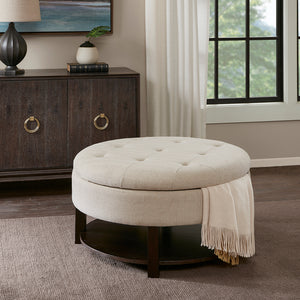 Madison Park Miller Traditional Round Storage Ottoman MP101-0226 Cream/Brown