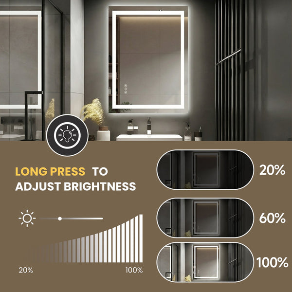 English Elm 20x28 Frameless Led Vanity Mirror with Anti-fog Dimming and Three Color Temperatures T3757P490351