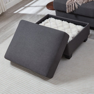 English Elm 86" Linen Sectional Sofa with Storage Ottoman Reversible Chaise for Small Spaces Dark Gray W1669S00038
