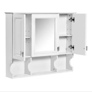 English Elm 35'' Modern Wall-Mounted Medicine Cabinet with Mirror, Hidden Storage and Open Shelves for Bath White N710P209443K