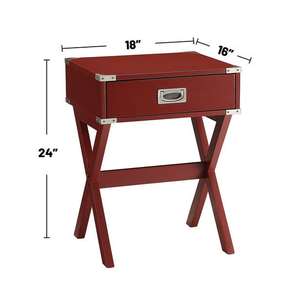 English Elm Side Table featuring Metal Corner Strapping and Flush Mount Drawer Pull for Stylish Accent Décor and Functionality Red B016P310278