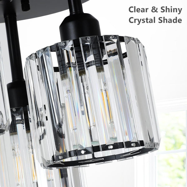 English Elm Crystal 3-Light Semi Flush Mount Ceiling Light Fixture - Modern Black Design For Kitchens & Hallways W2738P185421
