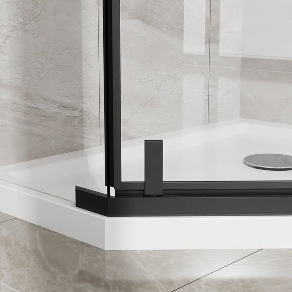 English Elm Goodyo Neo-Angle Frameless Shower Door with Acrylic Base 36"x36"x72" Tempered Glass Pivot System Black W1223S00024