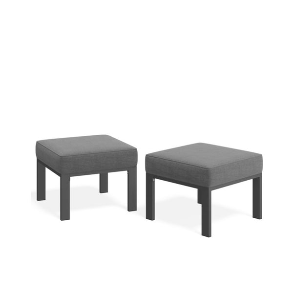 English Elm Set of 2 Outdoor Square Iron Ottomans with Thick Olefin Cushions for Patio Lounge Gray+Gray B082P455119