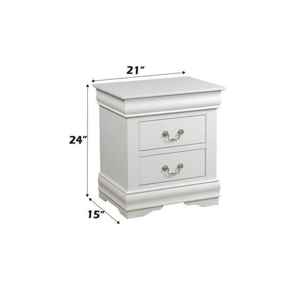 English Elm Louis Louis Philippe nightstand with two smooth-glide drawers, brushed nickel handles, durable dovetail build enhancing bedroom organization White 27 L x 18 W x 23 H B2726P252734