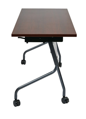 OSP Home Furnishings 5' Flip Top Nesting Training Table with Locking Casters for Classrooms and Offices Mahogany Titanium 84225TM