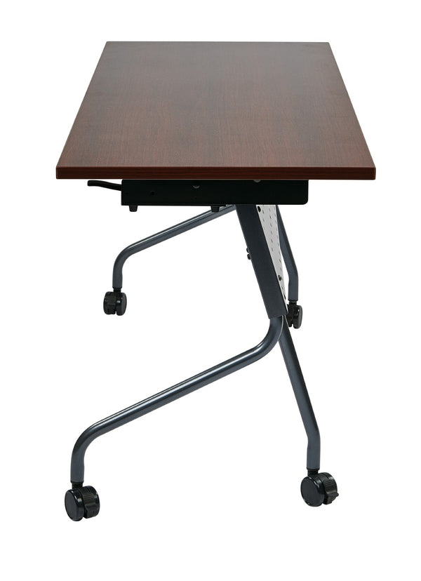 OSP Home Furnishings 5' Flip Top Nesting Training Table with Locking Casters for Classrooms and Offices Mahogany Titanium 84225TM