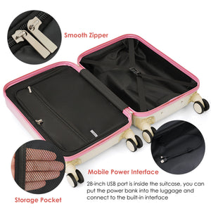 English Elm Luggage Hard Shell 3 Piece Set with Usb Port Spinner Wheels and Front Access Panel Pink N726P197969P