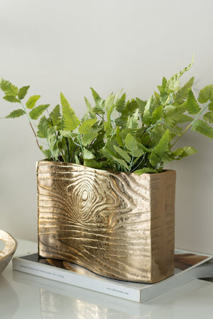 English Elm 9.8x3.7x6.9" Gold Aluminum Wavy Rectangular Vase Sculptural Tabletop Glam Accent W2078P489212