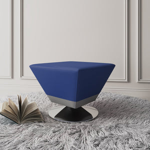 English Elm Diamond Vegan Leather Accent Ottoman with Chrome Swivel Base, Beveled Square Top & Foam Pad Blue B365P397864