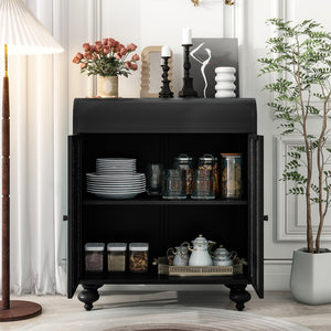 English Elm Art Accent Cabinet Antique Black Steel Sideboard with Embossed Pattern, Sturdy 75 lb Shelves & Rustic Charm W3122P272554