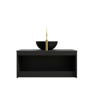 English Elm Dina Floating Bathroom Vanity Sintered Stone Top Glass Basin Striped Plywood Cabinet W2615S00524