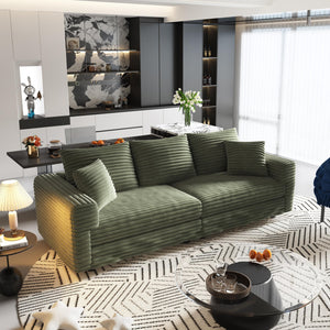 English Elm 82.7" Plush Corduroy 3-Seat Sofa - Modern, Comfy Cloud Couch With Ottomans & Pillows For Cozy Living W1885S00154