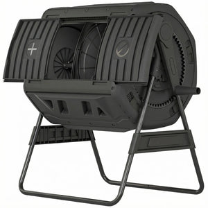 English Elm Dual Chamber Tumbling Composter with 53 Gallon Rotating Drums on Powder Coated Stand T3971P467298