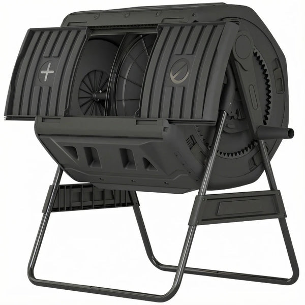 English Elm Dual Chamber Tumbling Composter with 53 Gallon Rotating Drums on Powder Coated Stand T3971P467298