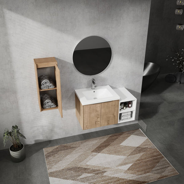English Elm 36" Wall-Mounted Bathroom Vanity With Resin Sink & Side Cabinet - Modern Storage, Soft-Close Design W999S00224