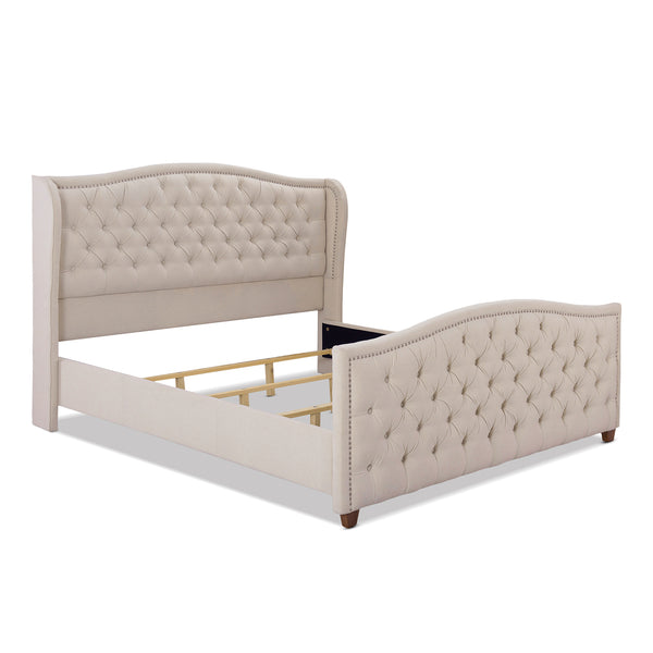 English Elm Jennifer Taylor Home - Marcella Upholstered Shelter Headboard Bed Set, King - Sky Beige, Luxurious Comfort & Style B2719P238225