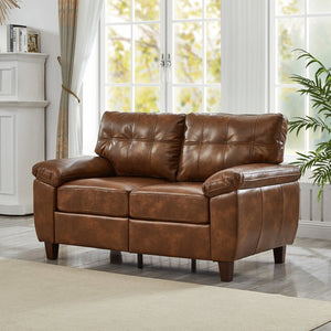English Elm 59" Club Style Tufted Pu Leather Loveseat with Hidden Storage and Wide Padded Armrests Brown W1097S00245