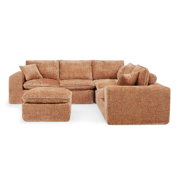 English Elm 107'' Boucle Modular Sectional with Reversible Chaise and Two Ottomans for Living Room Orange W1413S00169