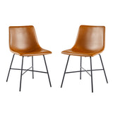 Upholstered Dining Chair with Metal X Base - Set of 2 Whiskey Brown XUMD1EWB Walker Edison