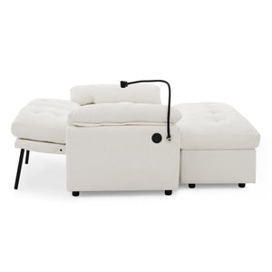 English Elm Leisure Chenille Two Seat Reclining Sofa with Usb Port Storage Ottoman Padded Armrests Beige W487S00520