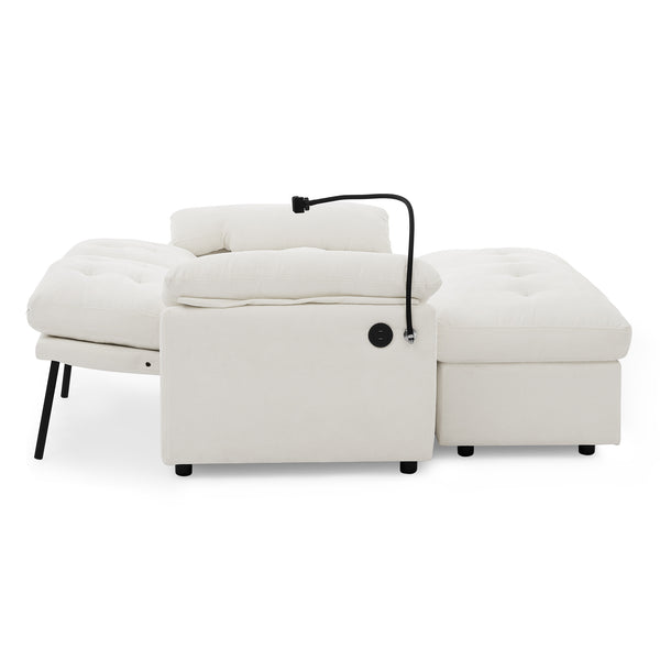 English Elm Leisure Chenille Two Seat Reclining Sofa with Usb Port Storage Ottoman Padded Armrests Beige W487S00520