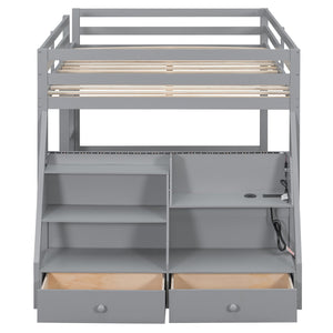 English Elm Full Bunk Bed with App Led Lighting Usb Charging Storage Drawers Kids Bedroom Gray N820S00080E