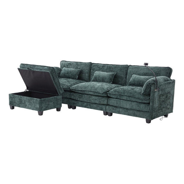 English Elm United Oversized 112" Sectional Sofa Cloud Couch - Modern Chenille L-Shaped With Storage Ottoman & Usb W1568S00191-GIGA