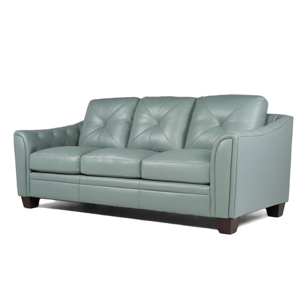 English Elm Modern Tufted Leather Sofa with Diamond Topstitching, Solid Wood Legs, Durable High-Resilience Comfort Seafoam B193P200151