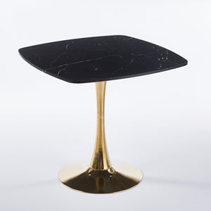 English Elm Square Mid-Century Dining Table 31.5" – Gold & Matte Black Tulip Pedestal, MDF Top, Compact Chic W3766P370534