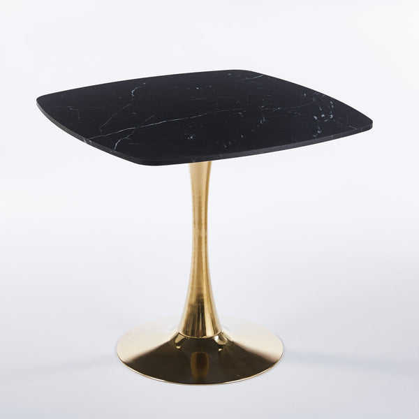 English Elm Square Mid-Century Dining Table 31.5" – Gold & Matte Black Tulip Pedestal, MDF Top, Compact Chic W3766P370534